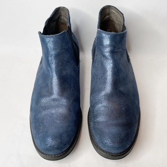 Mephisto Soria 1 Studded Blue Metallic Nubuck Leather Ankle Bootie Size 9 - Picture 4 of 13